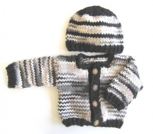 KSS Black/White Baby Sweater/Cardigan with a Hat (6 Months)