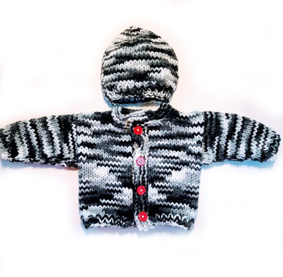 KSS Black and White Sweater/Jacket and a Hat (6 Months) SW-1026 - Click Image to Close