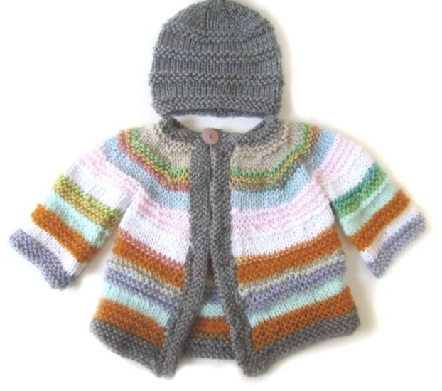 KSS Soft Striped Cardigan and Hat 6 Months