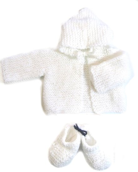 KSS White Baby Sweater/Cardigan Set (1 Months) SW-640 - Click Image to Close