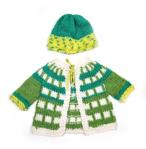 KSS Green/Yellow Squared Sweater/Cardigan with a Hat 3 Months SW-1073