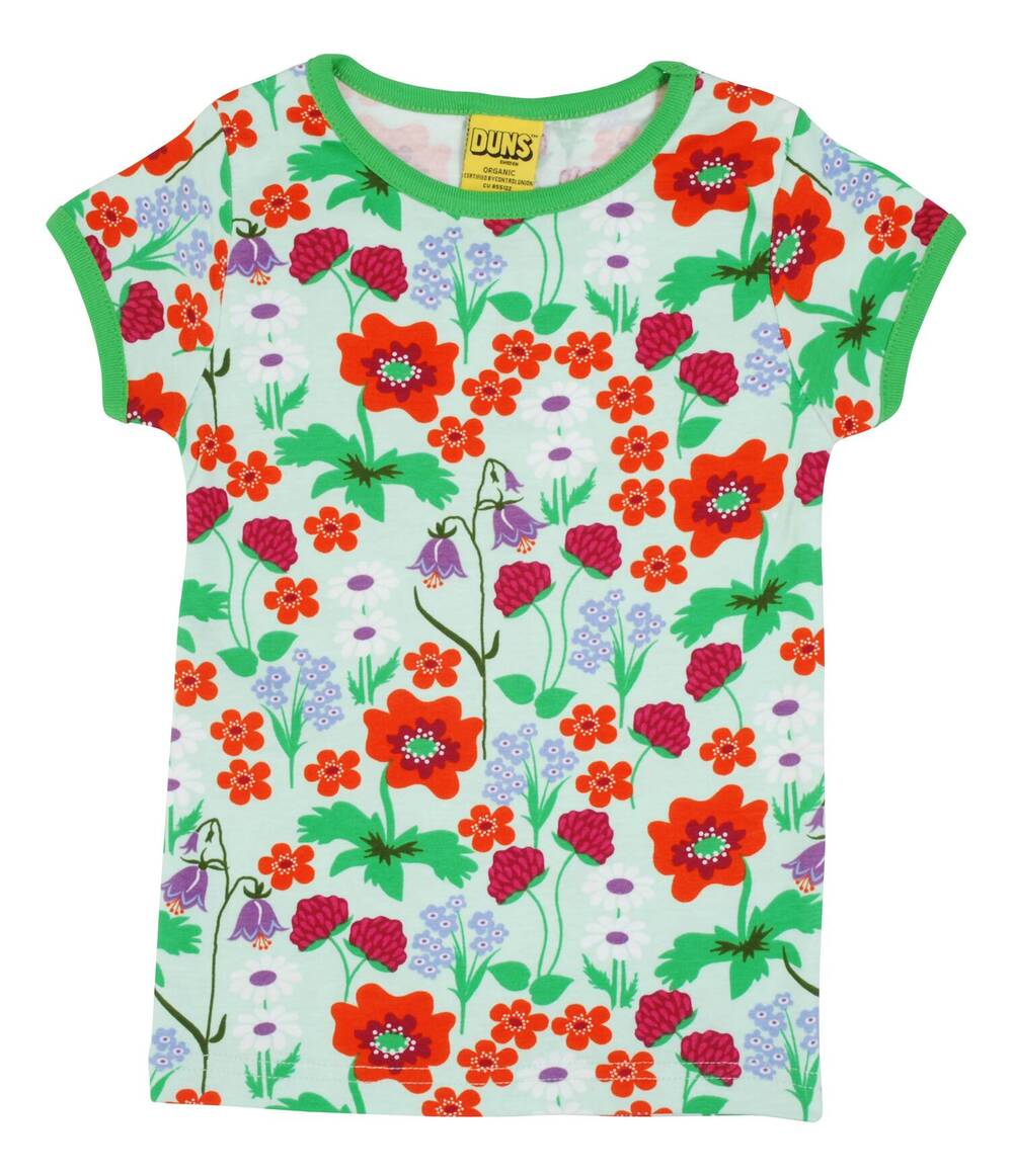 DUNS Organic Cotton "Summer Flowers" Bay Green S. Sleeve Top (7-8 Years) DUNS-SUMBSST128