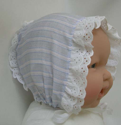 Eyelet Trimmed Lightblue Cotton Bonnet Size 24 Months - Click Image to Close