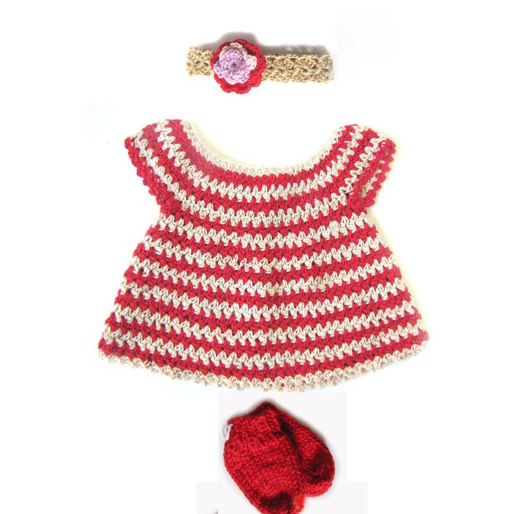 KSS Crocheted Red/Beige Cotton Baby Dress Outfit 3 Months DR-119 KSS-DR-119-EB