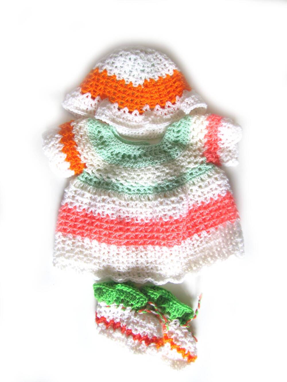 KSS Bright Colored Crocheted Dress, Booties and Hat 6 Months DR-175