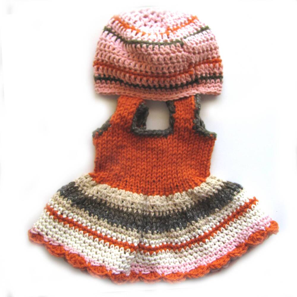 KSS Baby Crocheted/Knitted Autumn Color Dress/Hat 3 Months KSS-DR-177