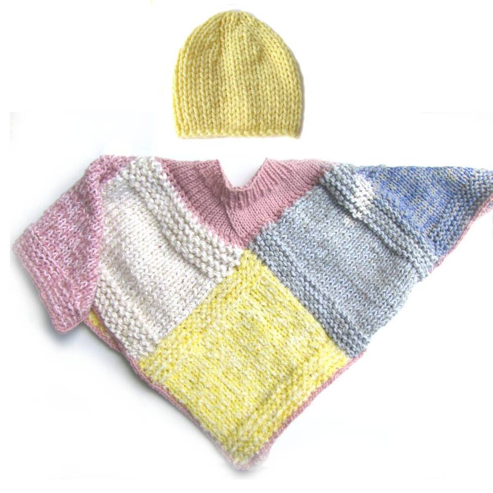 KSS Heavy Knitted Patch Poncho & Hat 0 - 6 Years PO-024 KSS-PO-024-AZH