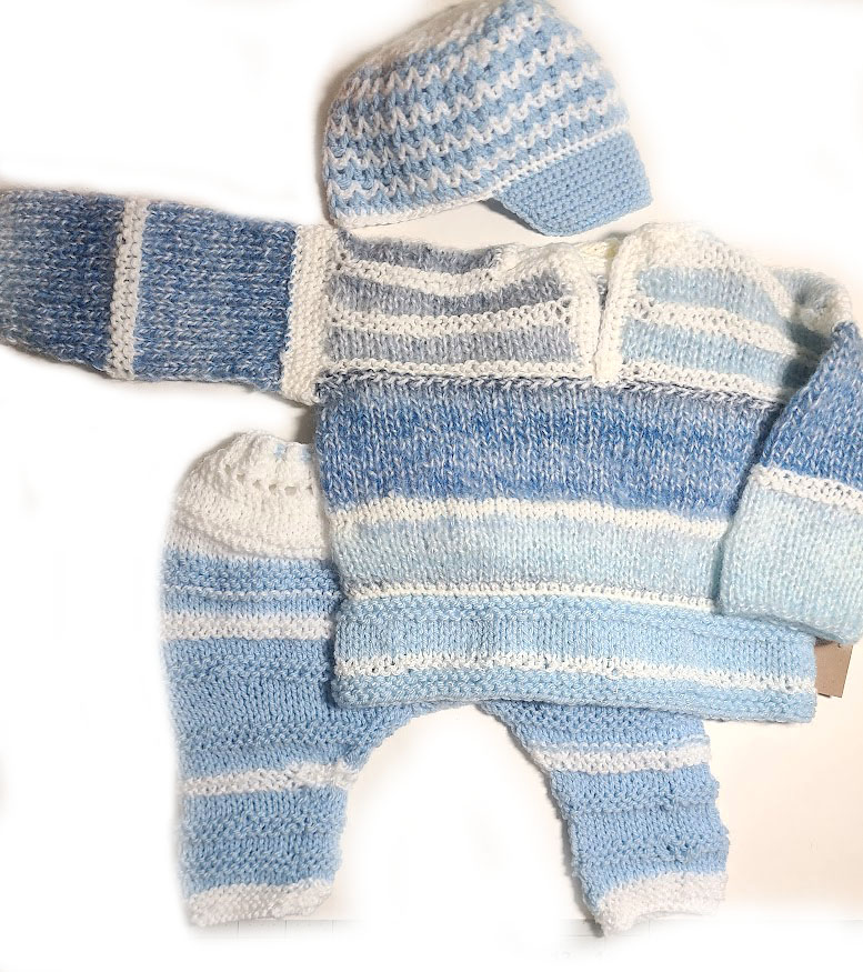 KSS Sky Blue/White Mohair Type Sweater, pants, Cap(12 Months) SW-061 - Click Image to Close
