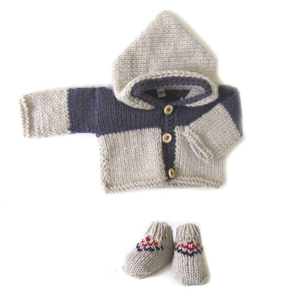 KSS Earth Grey Hooded Sweater/Jacket & Booties (3 Months) SW-069 KSS-SW-069-EB