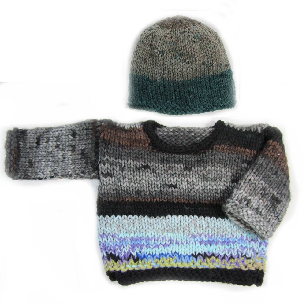 KSS Striped Black/Grey Colored Pullover Sweater & Hat 12 Months SW-762 KSS-SW-762-AZH