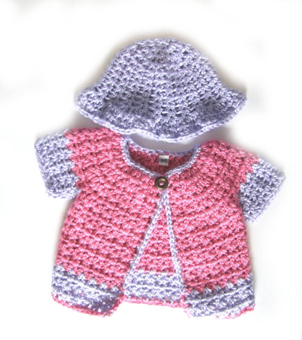 KSS Pink/Lilac Short Sleeve Sweater/Vest & Hat 9M SW-988 KSS-SW-988