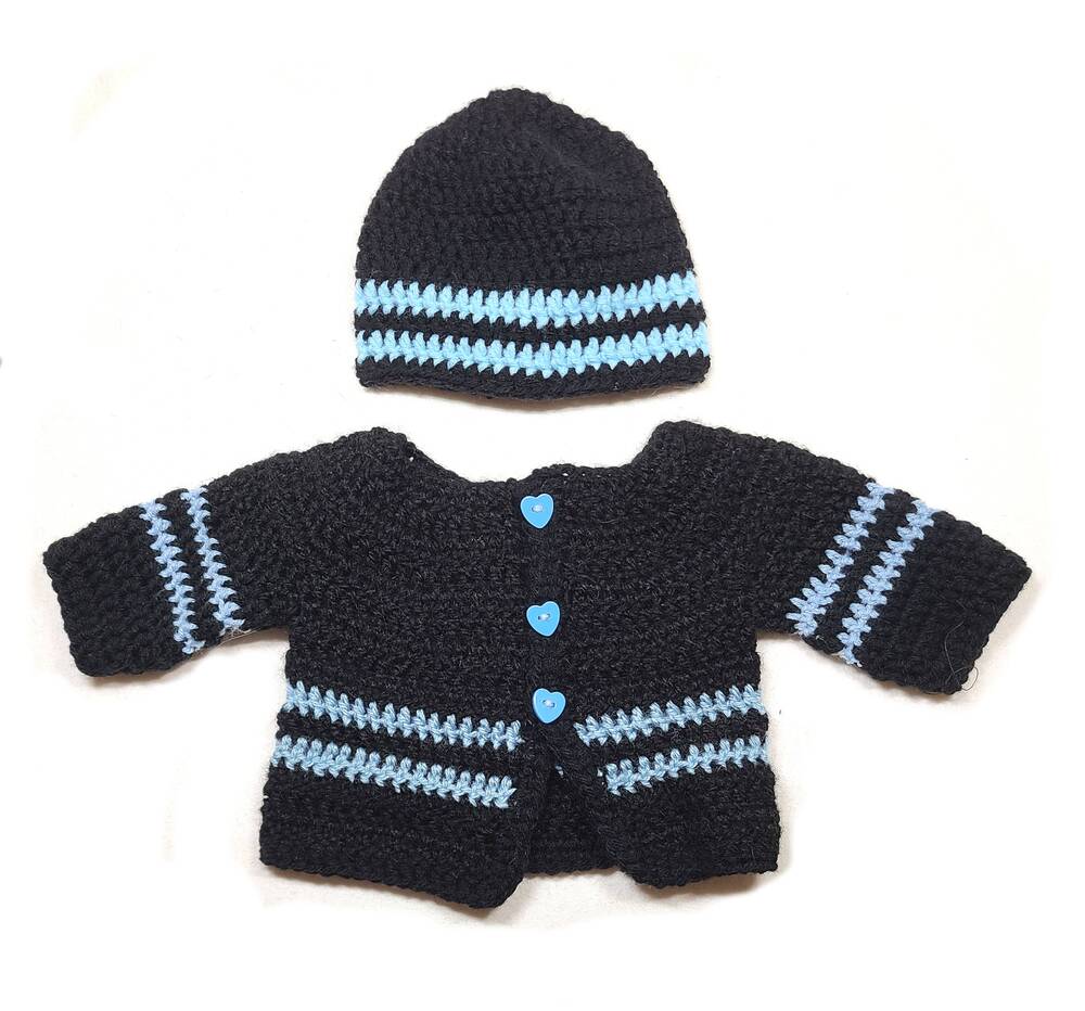 KSS Black Baby Sweater/Cardigan and Hat (3 - 6 Months) SW-1060