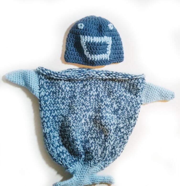 KSS Shark Fishtail Baby Cocoon and Hat 0-3 Months BB-133 KSS-BB-133