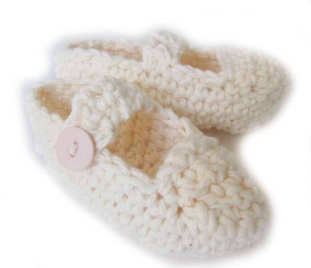KSS Ivory Cotton Crocheted Mary Jane Booties (3 - 6 Months) KSS-BO-019