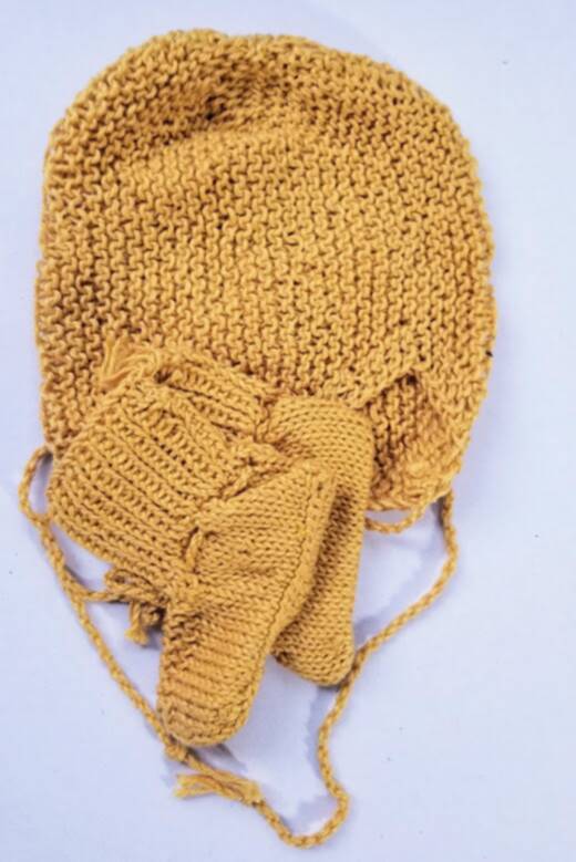 KSS Mustard Colored Cotton Baby Cap and Booties 12" (3-6 Months) KSS-BO-145