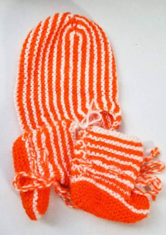 KSS Orange/White Colored Acrylic Baby Cap and Booties 12" (3-6 Months) KSS-BO-146