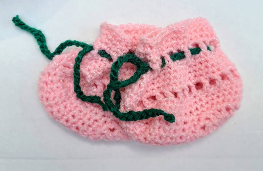 KSS Crocheted Pink Baby Booties with Green (0-3 Months) BO-155 KSS-BO-155