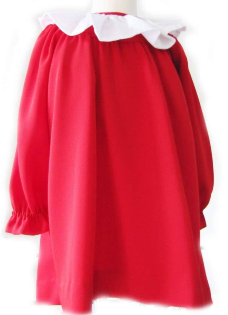 KSS Red Silk Crepe Dress with White Collar (5 Years) - Click Image to Close