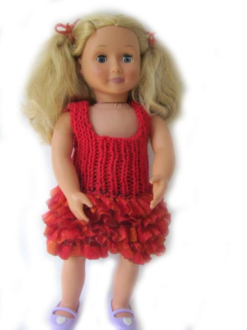 KSS Crocheted Red with Frill Dress for 18" Doll KSS-DR-068-EBK