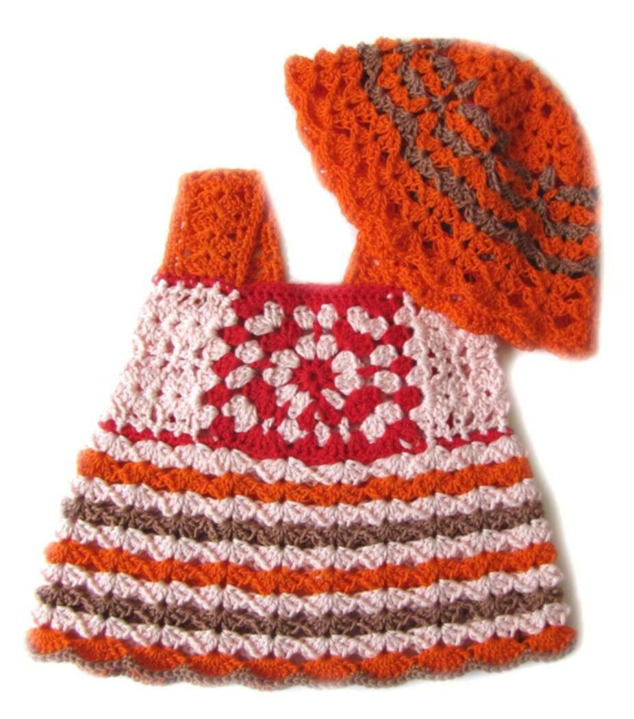KSS Pink/Orange Crocheted Dress and Hat 3 Months KSS-DR-089-AZ
