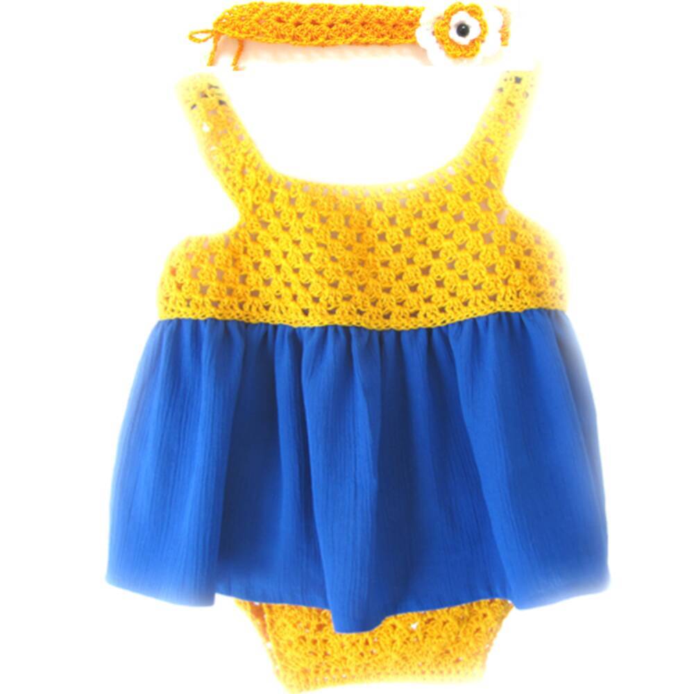 KSS Blue and Yellow Cotton Dress/Headband and Panty Set 12 Months DR-098 KSS-DR-098-EBK