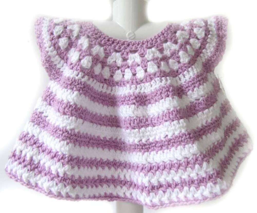 KSS Crocheted Whie/Lilac Cotton Baby Dress 6 Months KSS-DR-120-EB