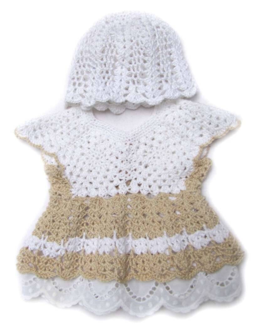 KSS Crocheted White/Natural Cotton Baby Dress & Cap 6 Months DR-127 KSS-DR-127-EBK