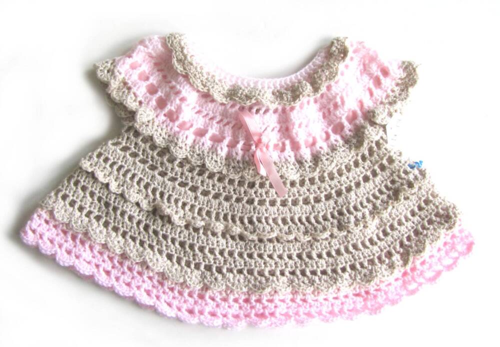 KSS Natural/Pink Crocheted Dress (9 Months) - Click Image to Close