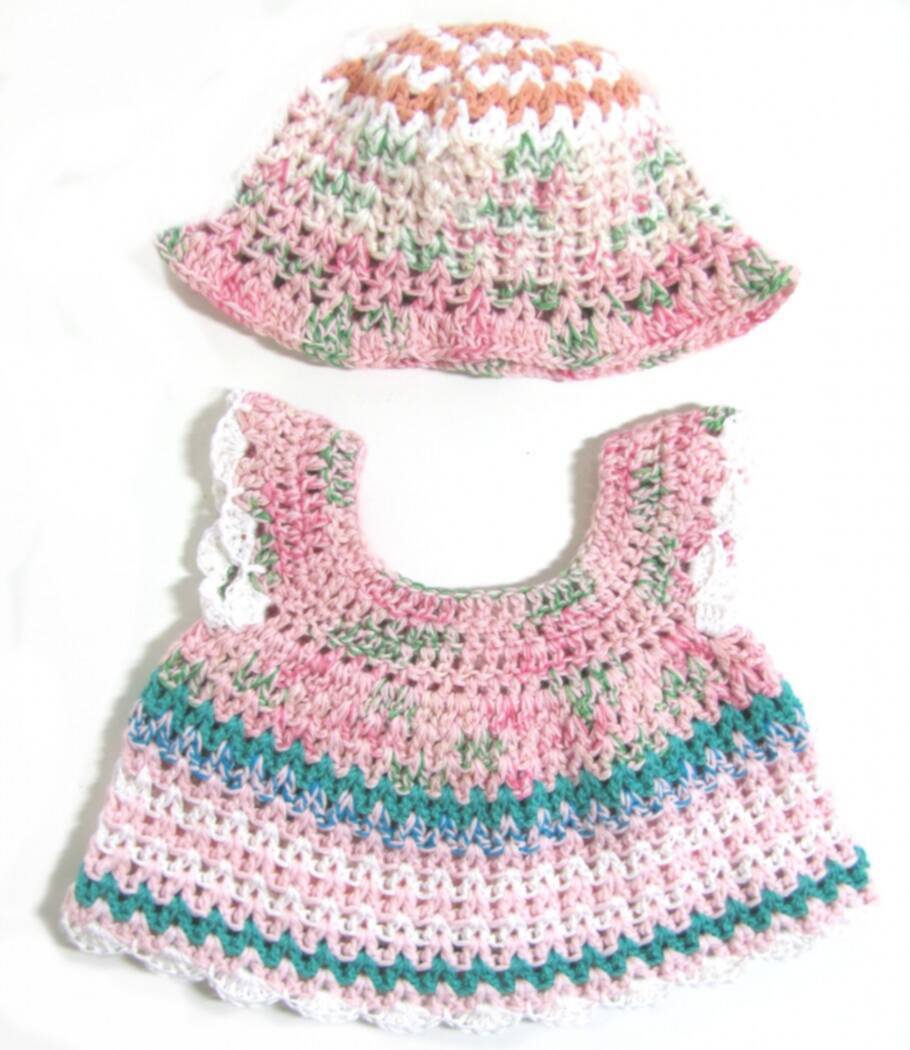 KSS Pink/Green Crocheted Dress and Hat 6-9 Months KSS-DR-143-ET