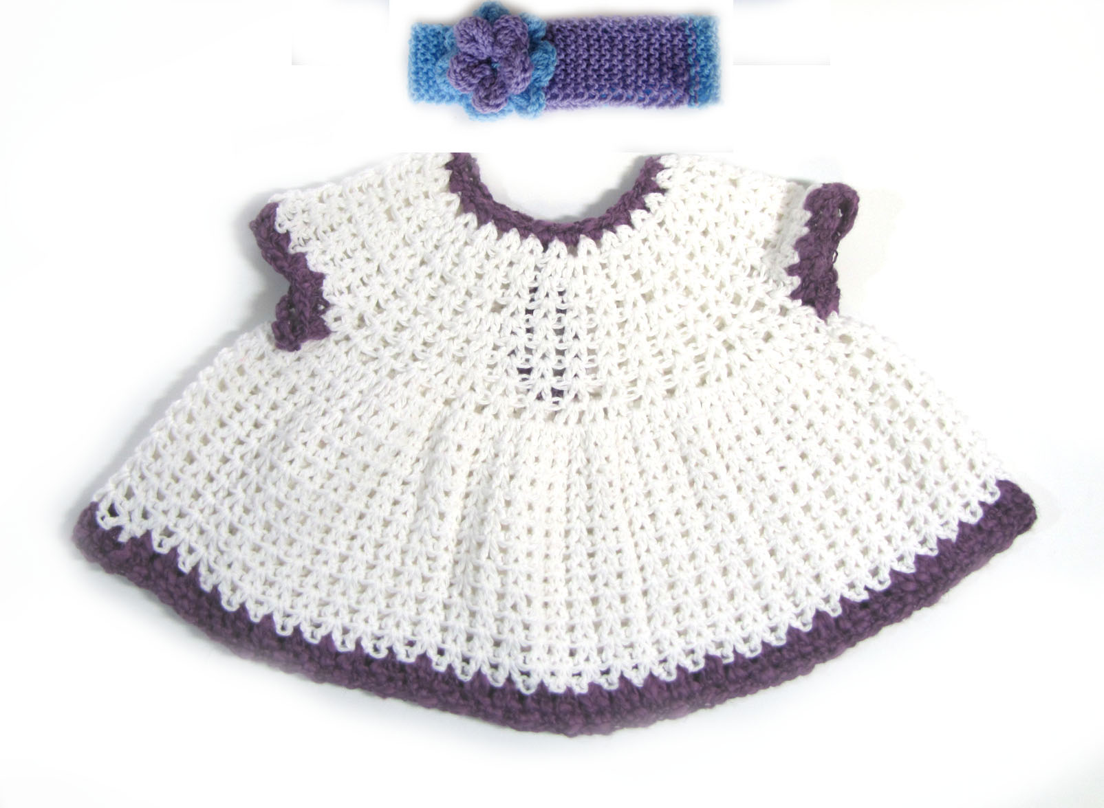 KSS Baby Crocheted White/Purple Cotton Dress 3 Months DR-156-HB-169 - Click Image to Close
