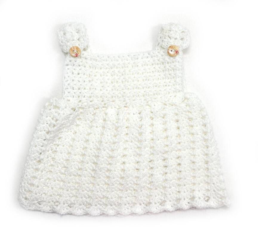 KSS Baby Crocheted White Acrylic/Cotton Bib Dress 6 Months DR182 KSS-DR-182-EB