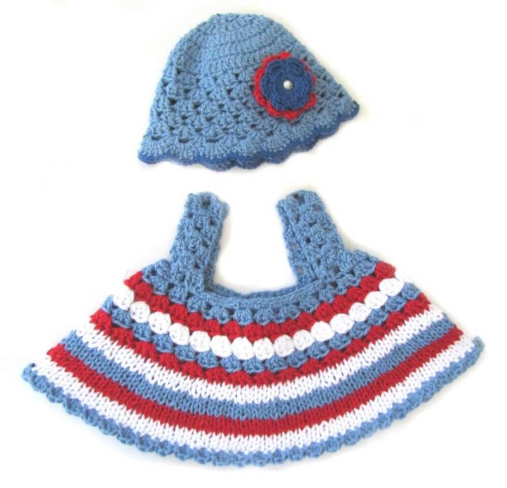 KSS Baby Crocheted Blue Cotton Dress and Hat 6-9 Months HA-048 - Click Image to Close