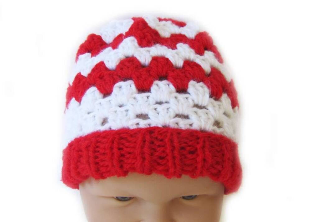 KSS Red/White Crocheted Beanie/Cap 15-17" (1-2 Years) KSS-HA-153