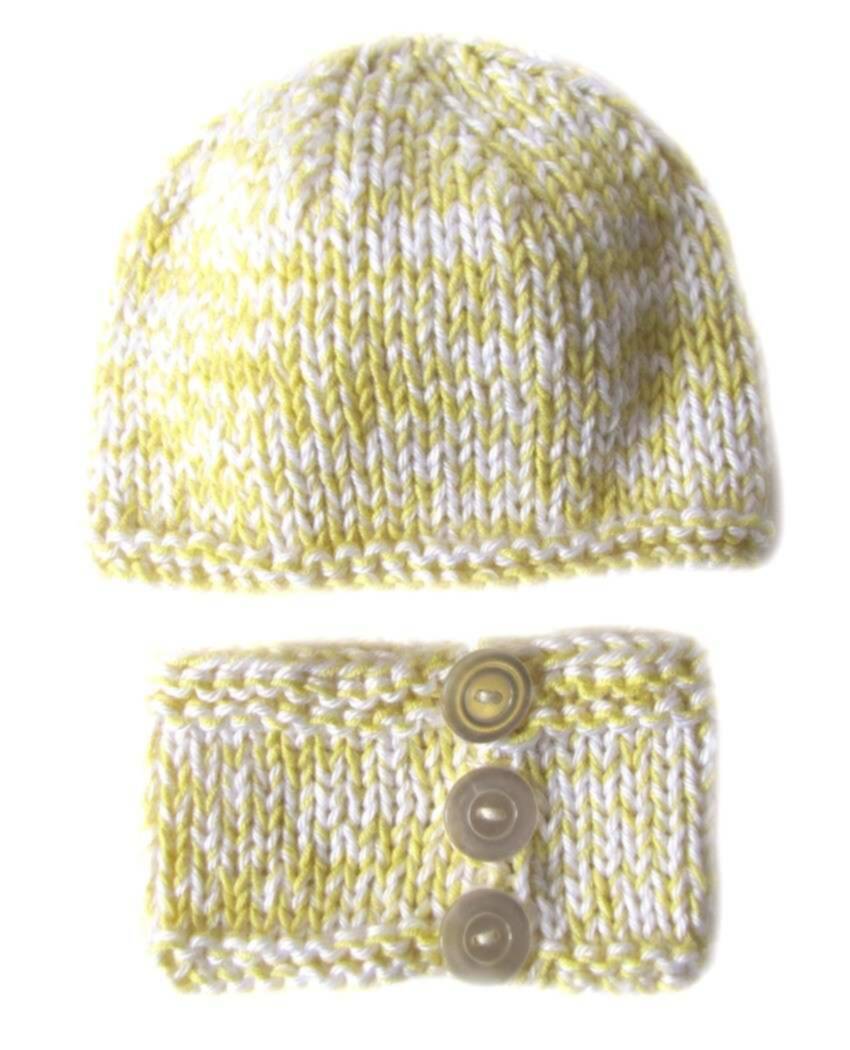 KSS Baby Yellow/White Knitted Hat and Scarf Set 14 - 16" KSS-HA-292