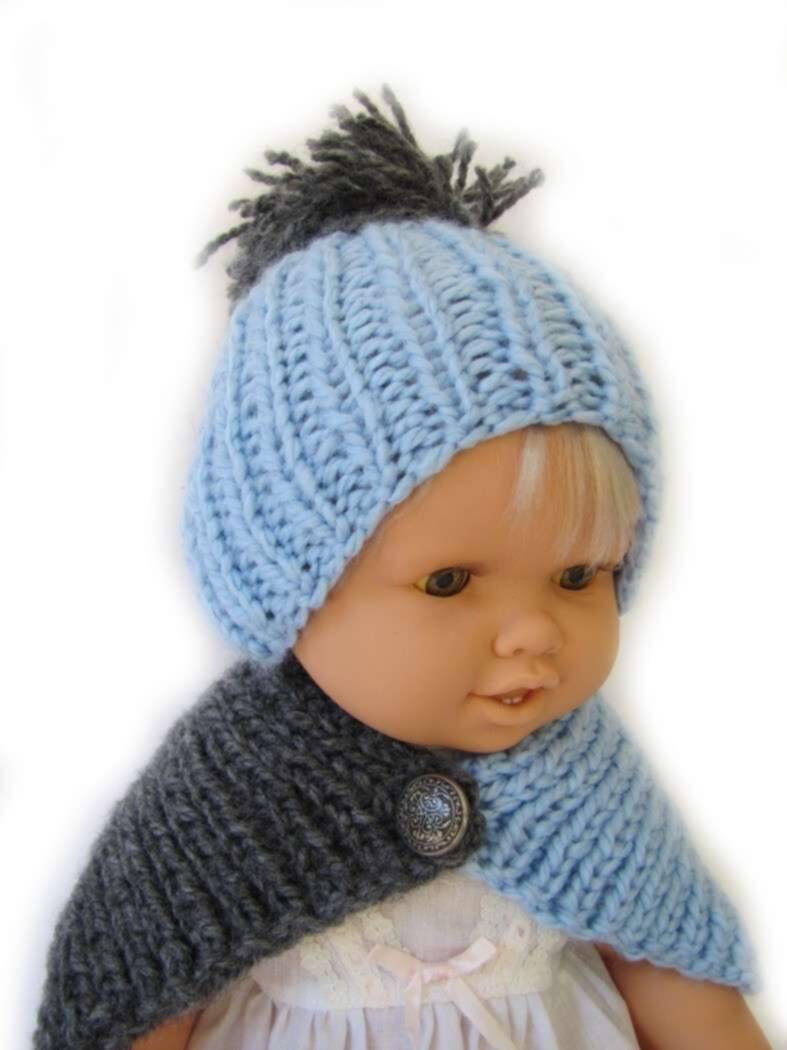 KSS Blue/Grey Colored Knitted Hat and Scarf Set 14 - 16" KSS-HA-347