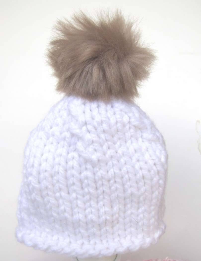 KSS White Hat with Furry Pom Pom 12 - 14" (0 -6 Months) KSS-HA-400