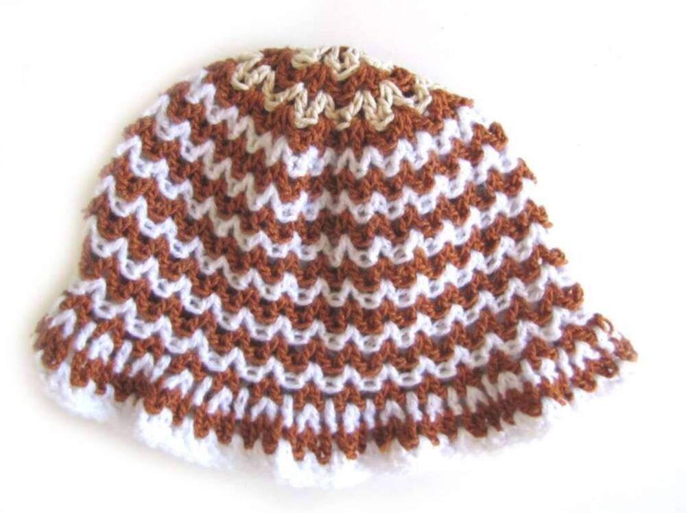 KSS Brown/White Crocheted Sunhat 14-15" (0-1 Years) KSS-HA-408