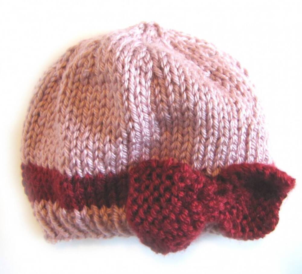 KSS Dusty Pink Beanie with a Red Bow 14 - 16" (6-24 Months) KSS-HA-432