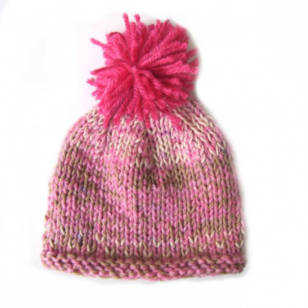 KSS Pinkish Baby Hat with Yarn Pom Pom 12 - 13" (0 -12 Months) KSS-HA-498