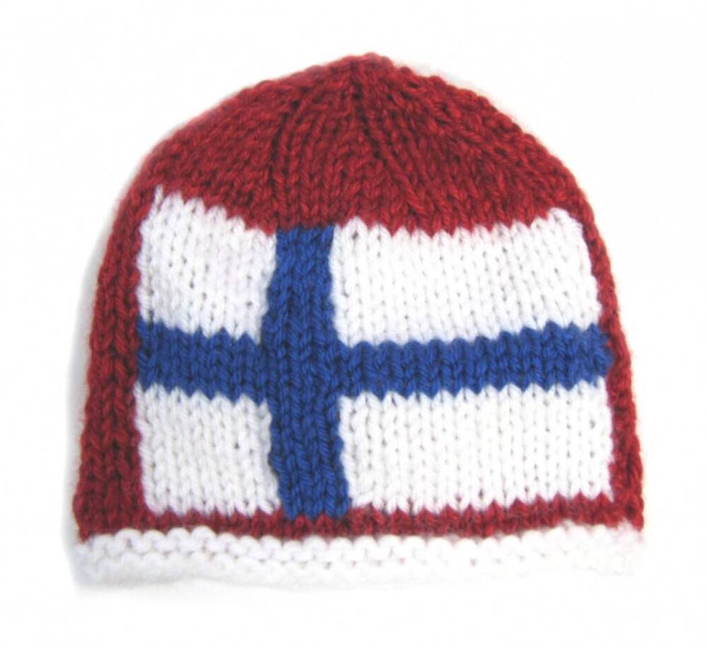 KSS Red Knitted Cap with Finnish Flag 14" 0-12 Months - Click Image to Close