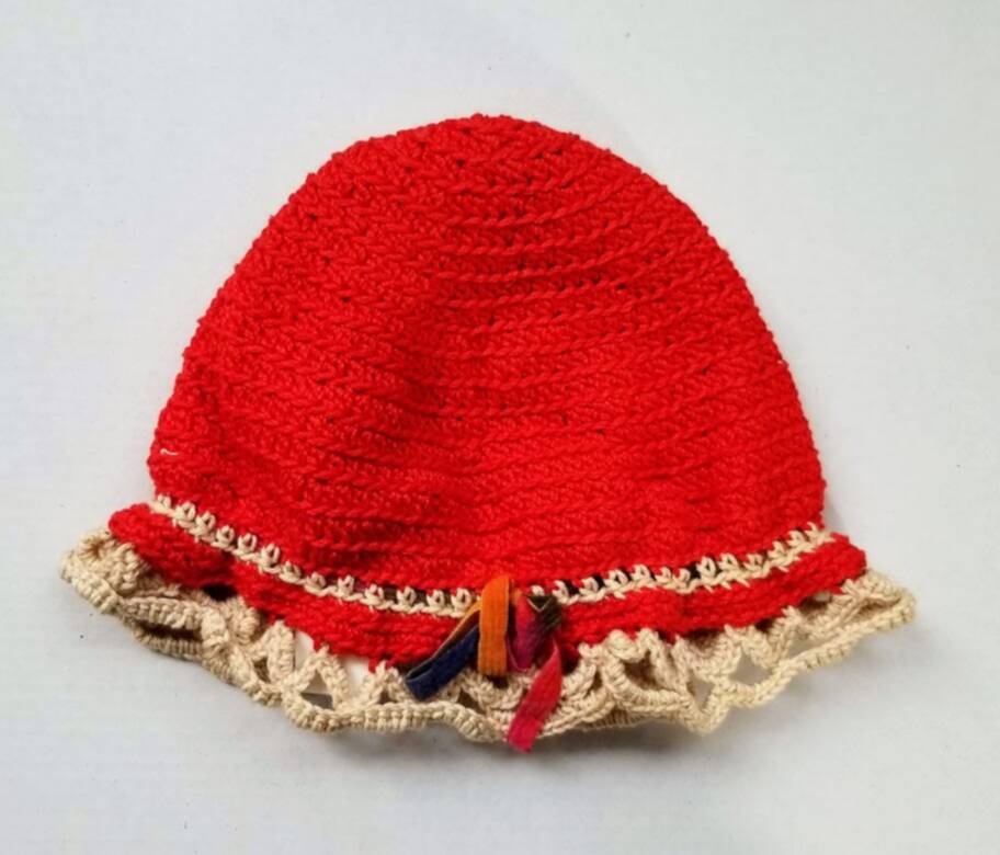 KSS Red/Beige Crocheted Cotton Sunhat 13-15\" (0-1 Years)