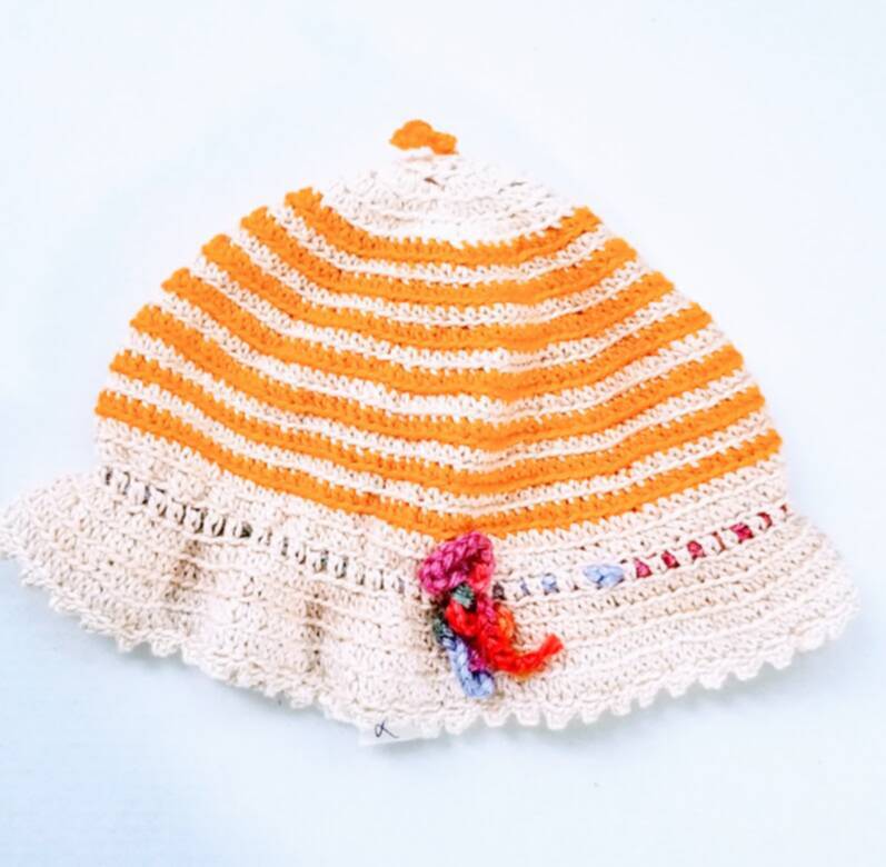 KSS Beige/Yellow Crocheted Cotton Sunhat 15-17" (1-2 Years) KSS-HA-748