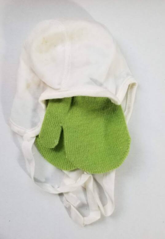 KSS White Cotton Baby Cap and Mittens 11 - 12\" (0 - 3 Months) on SALE