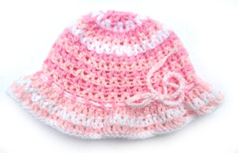 KSS White/Pink Crocheted Cotton/Acryli Sunhat 13-15" (0-3 Months) HA-798 KSS-HA-798-EBK