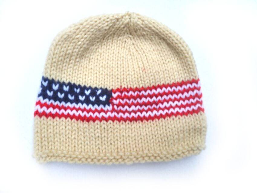KSS Beige Beanie with US Flag 16" (Toddler & up) HA-804