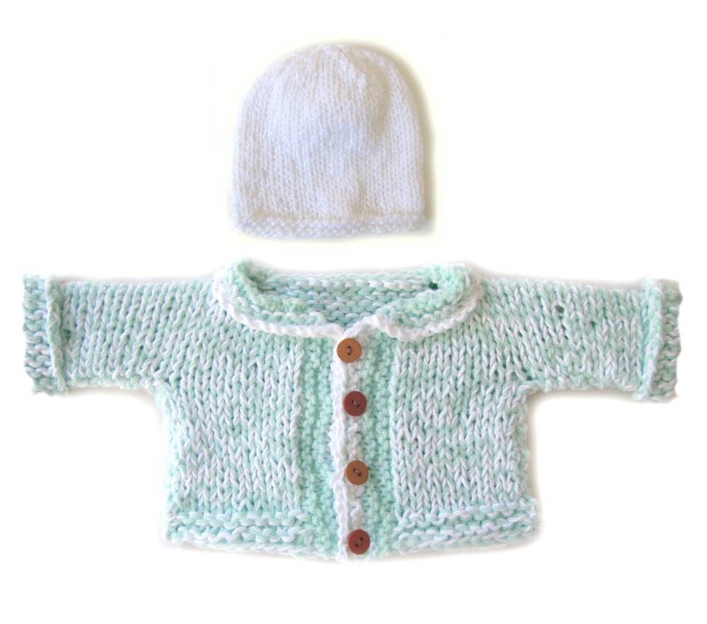 KSS Heavy White/Turquoise Cotton Sweater/Jacket (3 Months) SW-260 KSS-SW-260-HA-806-EB