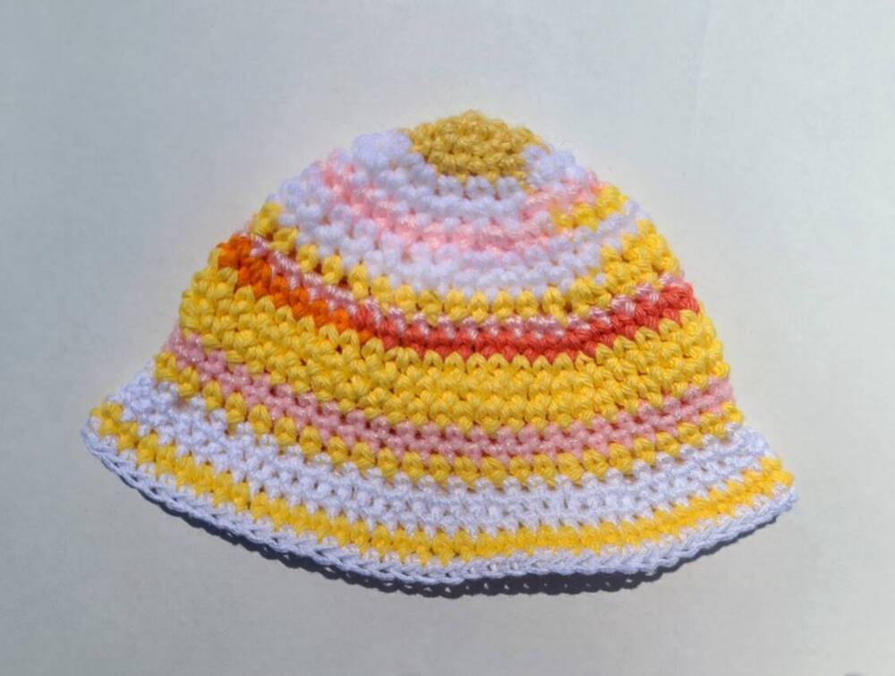 KSS White/Yellow Crocheted Cotton Sunhat 13-15\" (0-6 Months) HA-791