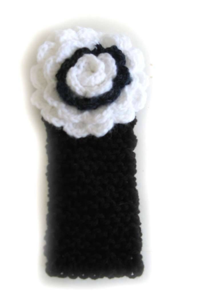 KSS Black Knitted Headband with White Flower 14-17" KSS-HB-009-EB