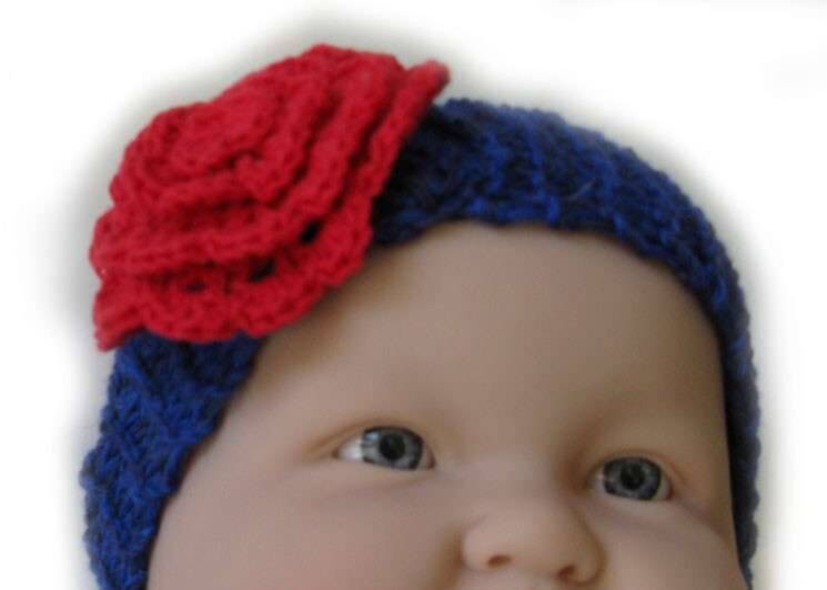 KSS Navy Knitted Headband with Red Flower 12-15" KSS-HB-011-EB