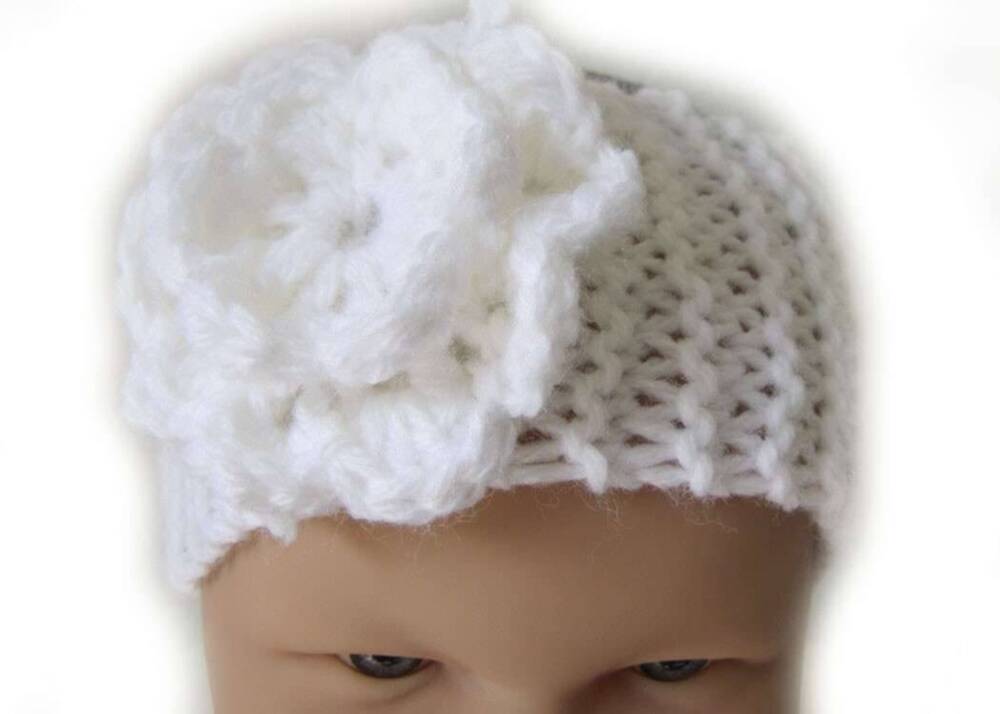 KSS White Knitted Headband White Flower 12-15" (0-12 Months) KSS-HB-039-AZ